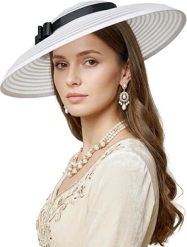F FADVES Fascinators for Women Elegant Wide Brim Tea Party Church Wedding Hat in Kuwait