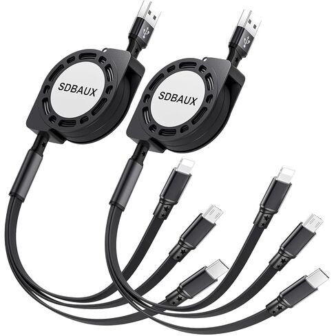 SDBAUX 2Pack Multi USB Charger Cable Retractable 3 in 1 Multiple Charging Cord Adapter with Mini Type C Micro USB Port Connectors Compatible with Cell Phones Tablets Universal Use (3.3ft/Gray) in Kuwait