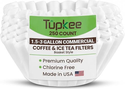 مرشحات القهوة الكبيرة جدًا من Tupkee - 1.5 إلى 3 جالون (13 بوصة × 5 بوصة) فلتر القهوة والشاي (250 قطعة) - أبيض خالٍ من الكلور - مرشحات قهوة تجارية ضخمة طويلة ممتازة متوافقة مع ماكينات قهوة بن in Kuwait