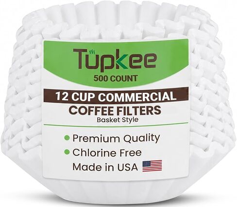 Tupkee Large Coffee Filters 12 Cup - (500 Count) 9.75" x 4.25" Tall Walled Premium Coffee Filter to Prevent Messy Ground Overflow - Compatible with Bunn Commercial & Large Home Machines - Made in USA in Saudi Arabia