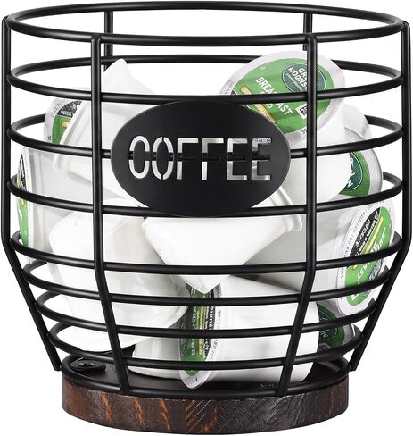 Yangbaga 2pcs Coffee Pod Holder,Large Capacity Black Wire K cup Holder with Wooden Base,Modern Coffee Basket Coffee Bar Decor for Coffee Station for espresso Pods & Capsules，Fruit Snack Storage in Kuwait