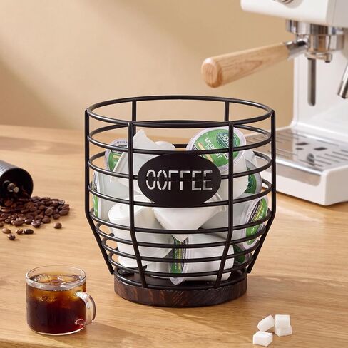 Yangbaga 2pcs Coffee Pod Holder,Large Capacity Black Wire K cup Holder with Wooden Base,Modern Coffee Basket Coffee Bar Decor for Coffee Station for espresso Pods & Capsules，Fruit Snack Storage in Kuwait