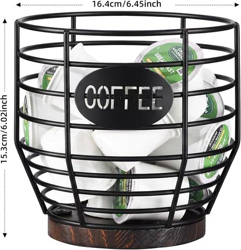 Yangbaga 2pcs Coffee Pod Holder,Large Capacity Black Wire K cup Holder with Wooden Base,Modern Coffee Basket Coffee Bar Decor for Coffee Station for espresso Pods & Capsules，Fruit Snack Storage in Kuwait