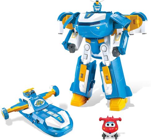 Super Wings 3-in-1 World Aircraft Transforming Robot with Light and Sound Effects, with a 2‘’ Transformable Robot Jett, Transformable Toy Role Play Toys for Kids, Gifts for Boys & Girls Age 3+ Blue in Saudi Arabia