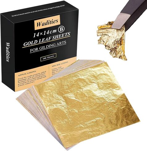Wadities 100pcs Imitation Gold Leaf Sheets, 14 x 14 cm Gold Foil Multipurpose Gold Leaf for Nail, Art & DIY Project, Picture Frame, Home Wall, Interior and Multi Artistic Decoration in Kuwait