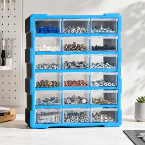Hardware Organizer Cabinet with Clear Drawers Space-Efficient Wall-Mountable Parts Organizer for Hobby Room, Blue in Saudi Arabia