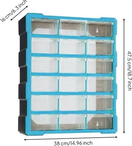 Hardware Organizer Cabinet with Clear Drawers Space-Efficient Wall-Mountable Parts Organizer for Hobby Room, Blue in Saudi Arabia