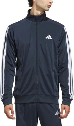 adidas Men's Essentials Warm-Up 3-Stripes Track Top, Wonder Steel/Semi Impact Orange, Small in Kuwait