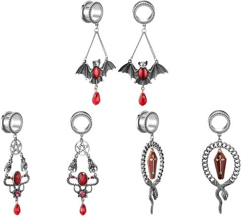 TBOSEN Set Stainless Steel Retro Large Dangle Ear Gauges Tunnels Plug Stretching Tapers Screw Fit Tunnels 2g-1" in 6mm-25mm in Kuwait