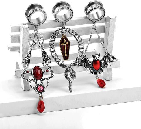 TBOSEN Set Stainless Steel Retro Large Dangle Ear Gauges Tunnels Plug Stretching Tapers Screw Fit Tunnels 2g-1" in 6mm-25mm in Kuwait