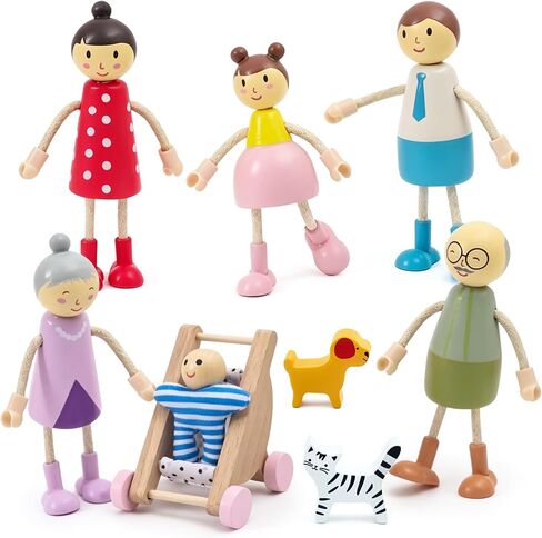 Wooden Dollhouse Family Figures Set, Miniature People Accessories for Pretend Play, for Kids Boys Girls, Ages 3 and up in Kuwait