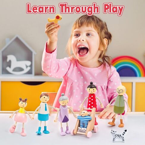 Wooden Dollhouse Family Figures Set, Miniature People Accessories for Pretend Play, for Kids Boys Girls, Ages 3 and up in Kuwait