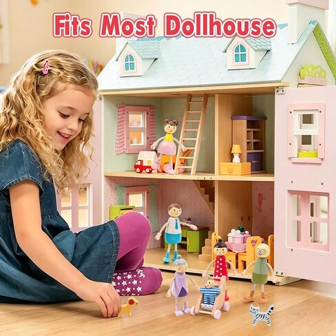 Wooden Dollhouse Family Figures Set, Miniature People Accessories for Pretend Play, for Kids Boys Girls, Ages 3 and up in Kuwait