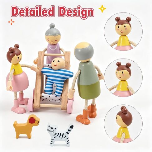 Wooden Dollhouse Family Figures Set, Miniature People Accessories for Pretend Play, for Kids Boys Girls, Ages 3 and up in Kuwait