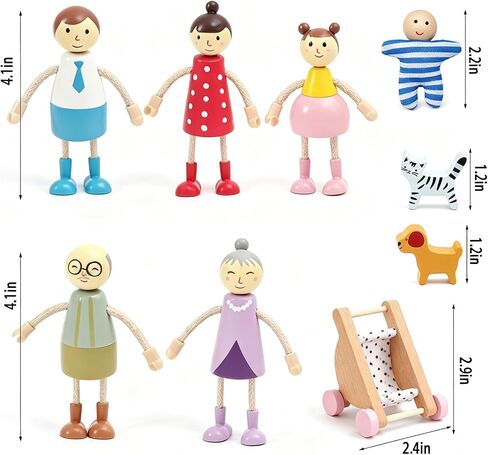 Wooden Dollhouse Family Figures Set, Miniature People Accessories for Pretend Play, for Kids Boys Girls, Ages 3 and up in Kuwait