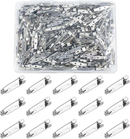 300Pcs Locking Brooch Pin Backs Clasp 2 Holes Silver Bar Pins Findings for Badge Insignia Honor Citation Bars Wedding Corsage Making DIY Jewelry Crafts Name Tags & Sewing Projects (25mm) in Saudi Arabia