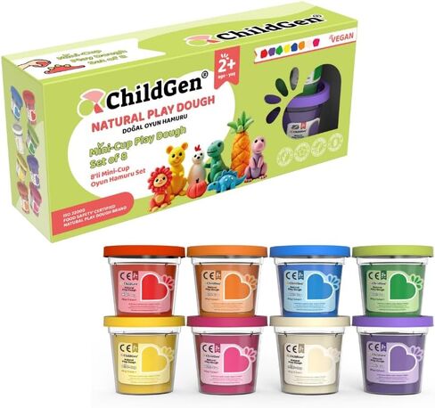 ChildGen Mini Cup Play Dough Set – 8 Pack, Non-Toxic, Natural Sensory Dough for Kids & Toddlers – Montessori Creative Play, Fine Motor Skills, Travel-Friendly Craft Set in Saudi Arabia