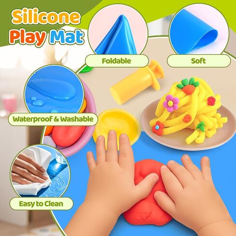 Dough Tools Play Set 22Pcs with Storage Container, Silicone Mat in Kuwait