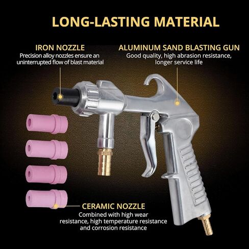 AMTOVL Sand Blasting Guns Sandblaster + 4Pcs Ceramic Nozzles + Extra Iron Nozzle Tip Set in Kuwait