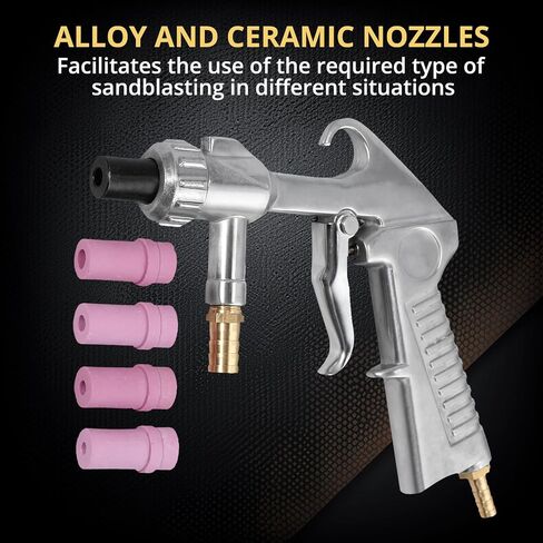 AMTOVL Sand Blasting Guns Sandblaster + 4Pcs Ceramic Nozzles + Extra Iron Nozzle Tip Set in Kuwait