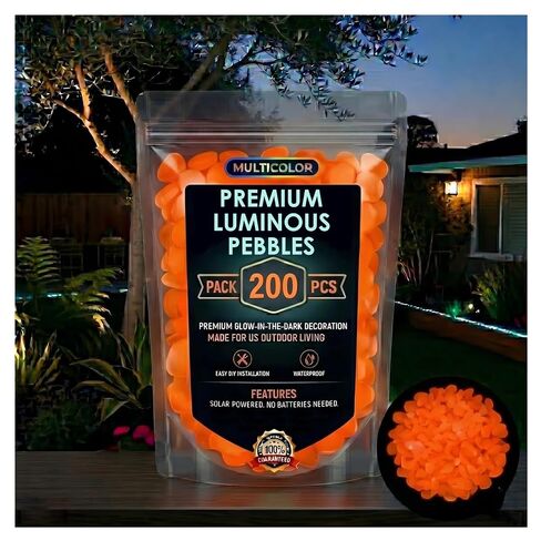 Colorful Glow-in-the-Dark Garden Stones, Solar Luminous Pebbles, Resin Stones for Landscaping, Outdoor Stepping Stone, Driveway Walkway Yard Decor, Fish Tank Aquarium Decorative Rocks (200, Multi) in Kuwait