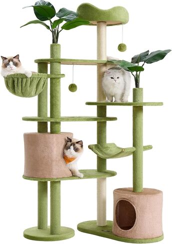 Feandrea Cat Tree, 68.1-Inch Multi-Level Plush Cat Tower, Artificial Leaves in Saudi Arabia