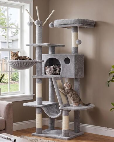 Hey-brother Cat Tree Tower with Padded Platform Bed, Hammock, MPJ019-SG in Saudi Arabia