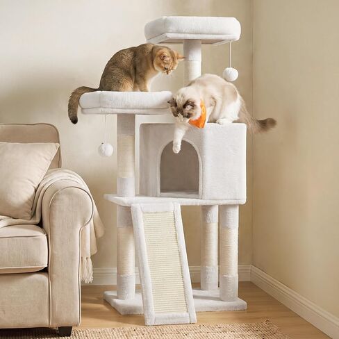 Feandrea Cat Tree, 45.3-Inch Cute Cat Tower, Climbing Condo, Green & Brown in Saudi Arabia