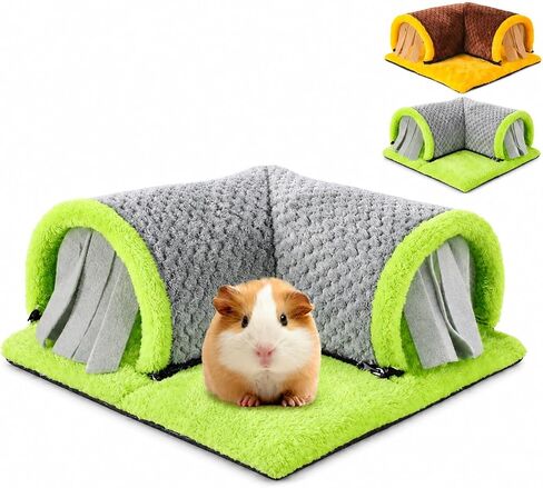 Guinea Pig Tunnel Hideout with Privacy Curtains, Corner Plush Small Animal Tunnel Bed for Bunny, Hedgehog, Chinchilla, Ferret and Rat,Grey Green 5142-4 in Kuwait