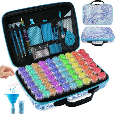 TAVOLOZZA Diamond Art Storage Case, 60 Slots Portable Diamond Painting Kits with Accessories for Craft Rhinestones & Jewelry Beads Organizer Boxes in Kuwait