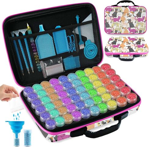 TAVOLOZZA Diamond Art Storage Case, 60 Slots Portable Diamond Painting Kits with Accessories for Craft Rhinestones & Jewelry Beads Organizer Boxes in Kuwait