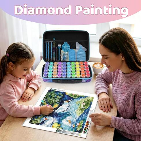 TAVOLOZZA Diamond Art Storage Case, 60 Slots Portable Diamond Painting Kits with Accessories for Craft Rhinestones & Jewelry Beads Organizer Boxes in Kuwait