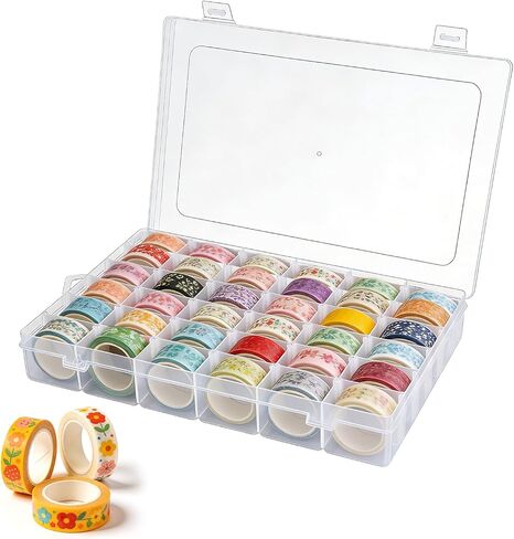 Washi Tape Organizer Box, 36 Grids Clear Plastic Box with Removable Dividers, Ideal for Washi Tape Storage and Carrying, Suitable for Storing Stationery, Jewelry, Beads, Art DIY Crafts, Art Supplies in Saudi Arabia