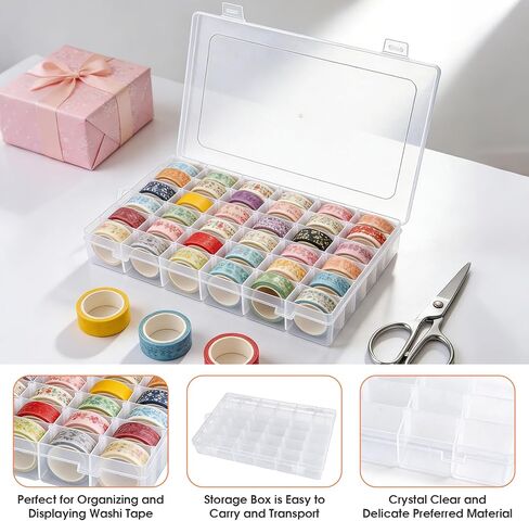 Washi Tape Organizer Box, 36 Grids Clear Plastic Box with Removable Dividers, Ideal for Washi Tape Storage and Carrying, Suitable for Storing Stationery, Jewelry, Beads, Art DIY Crafts, Art Supplies in Saudi Arabia
