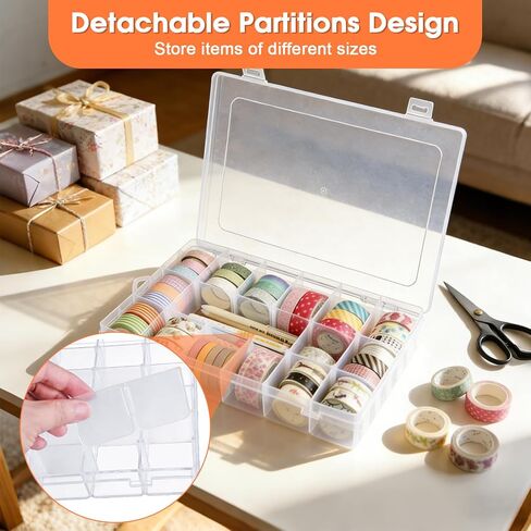 Washi Tape Organizer Box, 36 Grids Clear Plastic Box with Removable Dividers, Ideal for Washi Tape Storage and Carrying, Suitable for Storing Stationery, Jewelry, Beads, Art DIY Crafts, Art Supplies in Saudi Arabia