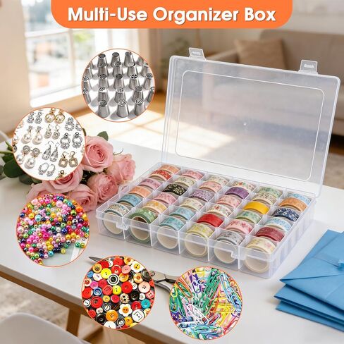 Washi Tape Organizer Box, 36 Grids Clear Plastic Box with Removable Dividers, Ideal for Washi Tape Storage and Carrying, Suitable for Storing Stationery, Jewelry, Beads, Art DIY Crafts, Art Supplies in Saudi Arabia