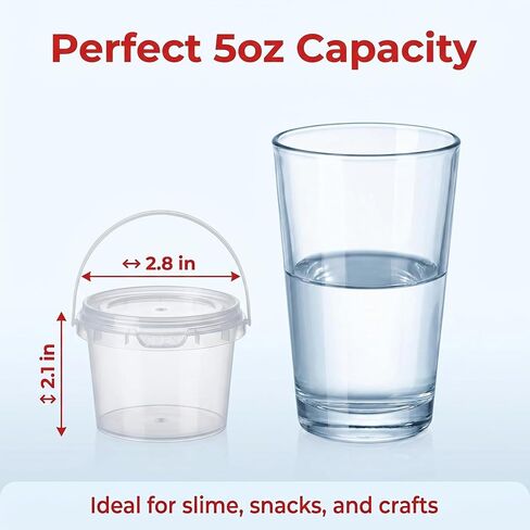 Lobergel 20 Pack 5oz Small Slime Containers, 150ml Plastic Slime Jars with Lids and Handle Jello Shot Cups Clear Storage Organizers for Slime Making, Food and Beauty Products in Kuwait