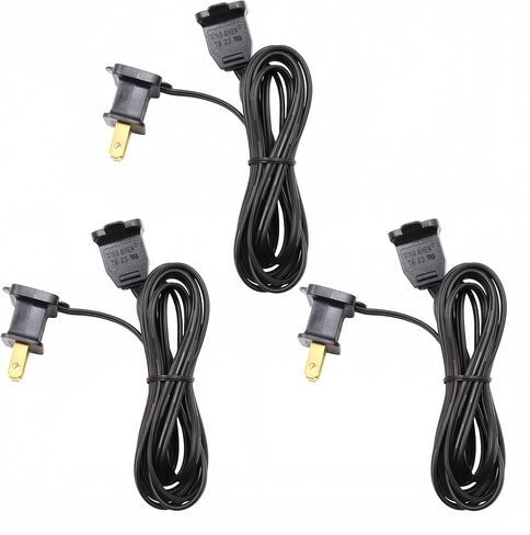 6 FT Black Extension Cord, Pack of 3 Pcs Jump Wire, US Style 2-pin Plug in, AC 120 Volts, for Join or Extend Christmas String Lights and Others LED Decorative Lighting String. in Kuwait