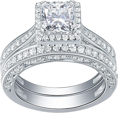 Newshe Jewellery Moissanite Wedding Rings for Women 925 Sterling Silver Engagement Ring Bridal Set Princess Anniversary Promise Band Size in Kuwait