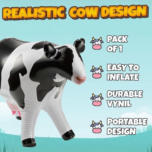 38-Inch Inflatable Cow Pool Float for Kids, Barnyard Party Decoration in Kuwait