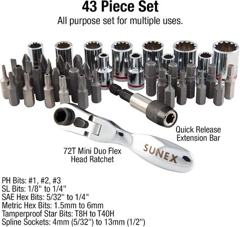 Sunex 38 piece TrueTimber Kanati Mini Ratchet and Bit Set, 1/8-Inch - 1/4-Inch S2 Bits, 5/64-Inch - 1/4-Inch hex bits, 9726KANATI in Kuwait