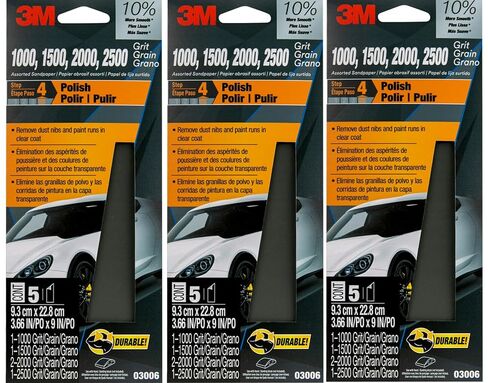 3M(TM) Wetordry(TM) Sandpaper, 03006, 3-2/3 in x 9 in, Assorted, 3 Pack in Kuwait
