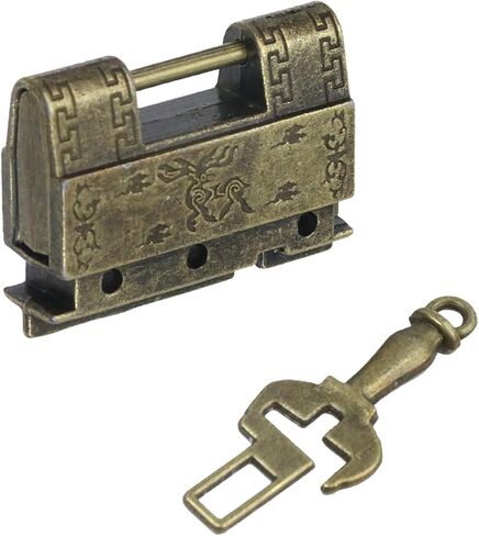 MY MIRONEY Antique Carved Auspicious Fish Leaf Padlock Chinese Old Style Horizontal Padlock Decorative Lock with Key for Jewelry Box Drawer in Kuwait