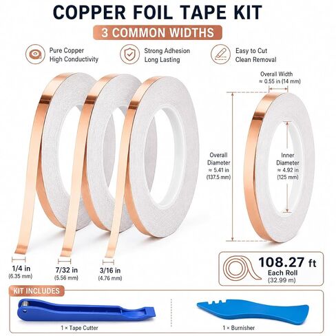 Copper Foil Tape for Stained Glass Kit 4 Rolls with Tools in Kuwait