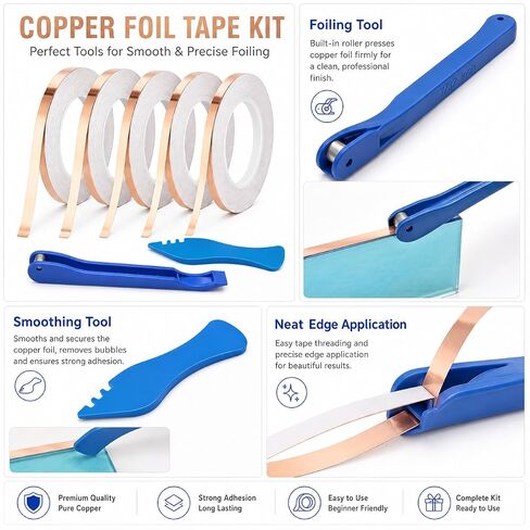 Copper Foil Tape for Stained Glass Kit 4 Rolls with Tools in Kuwait