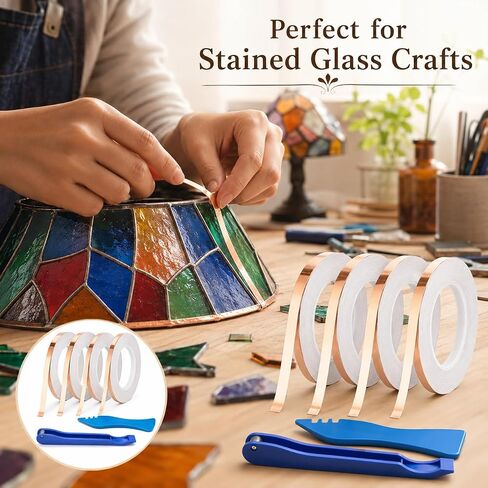 Copper Foil Tape for Stained Glass Kit 4 Rolls with Tools in Kuwait