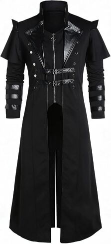 Men's Steampunk Trench Coat Victorian Slim Suit Collar Solid Double Breasted Zipper Coat in Kuwait
