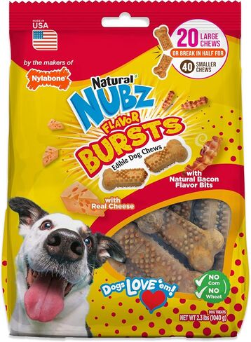 Nylabone Nubz Flavor Bursts Dog Treats, Bacon & Cheese Flavor, 7 Count in Kuwait