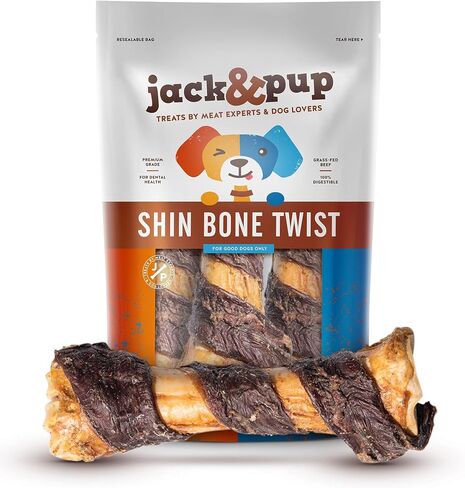Jack&Pup Roasted Meaty Beef Shin Bone Dog Treats – 8-11" Long Lasting All Natural Gourmet & Healthy Dog Bone Treat Chews – Savory Smoked Beef Flavor (3 Pack) in Saudi Arabia