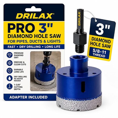 4 inch Diamond Hole Saw Core Drill Bit for Concrete Granite Quartz Countertops, Porcelain Ceramic Tile, Brick, Cinder Blocks, Pavement 5/8"-11 Thread Connection Heavy Duty Drill Adapter Included in Saudi Arabia